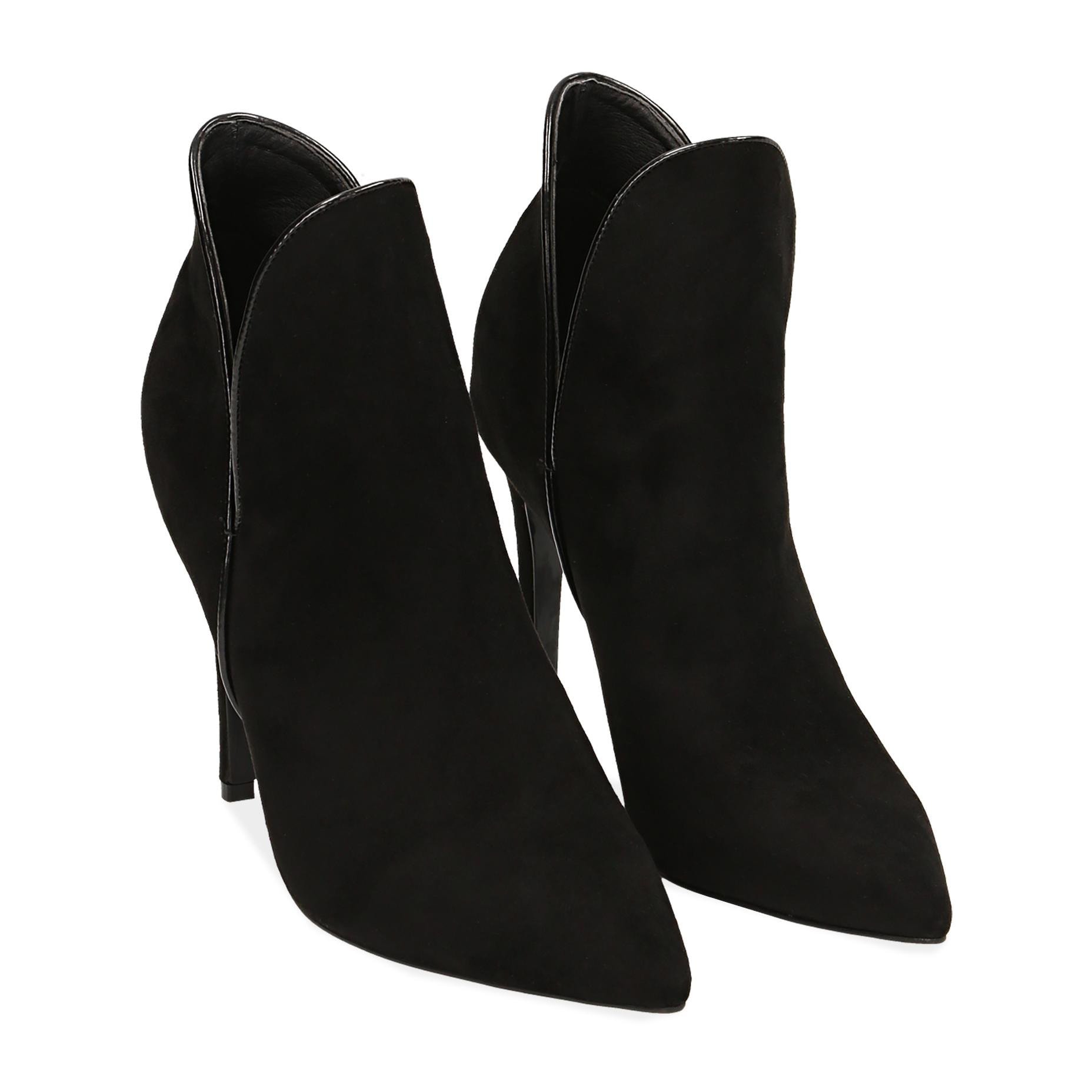 Ankle boots neri in microfibra, tacco 10,50 cm