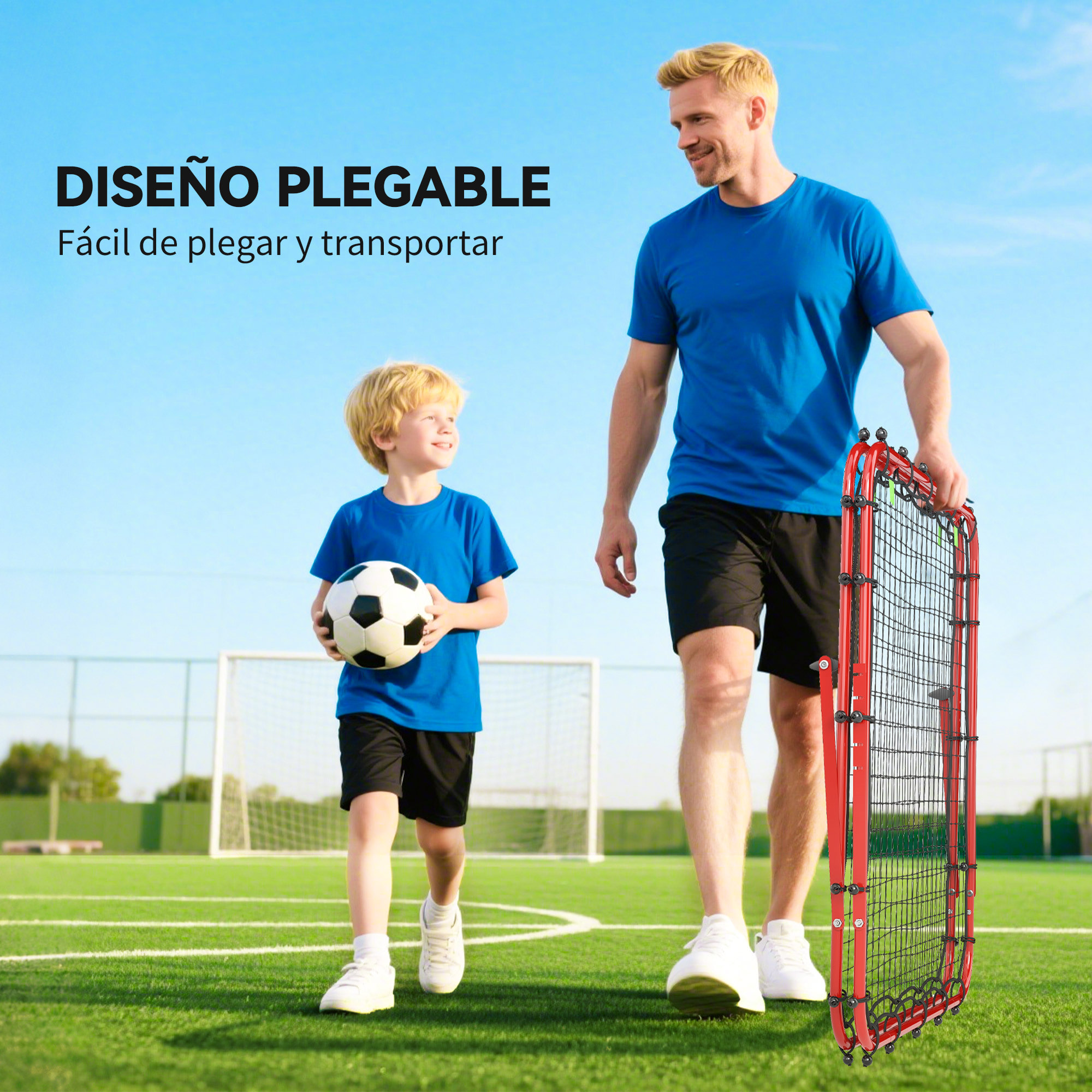 Red de Rebote Plegable de Doble Cara, Reboteador de Fútbol Ángulo Ajustable de 5 Niveles, con Tubo de Acero, Fácil de Instalar, Entrenamiento de Fútbol, Tenis, Béisbol, 100x95x90 cm, Rojo