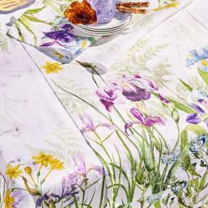 Serviette lin & coton lavé 190 g/m² imprimé multicolore Iris d'hiver blanc