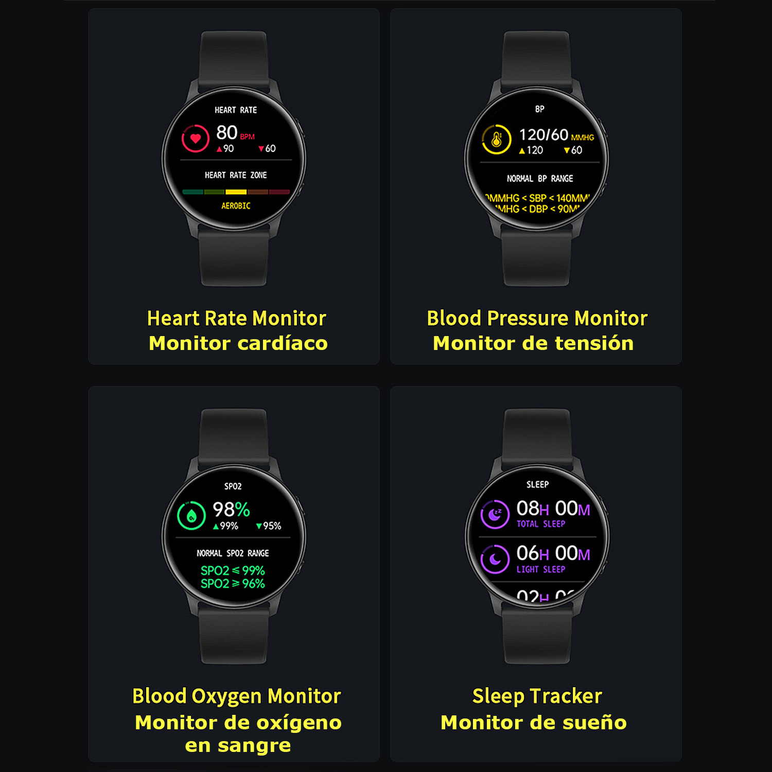 Smartwatch MX1. Con notificaciones, monitor cardiaco, de tensión y O2 en sangre, modos deportivos. Sumergible.