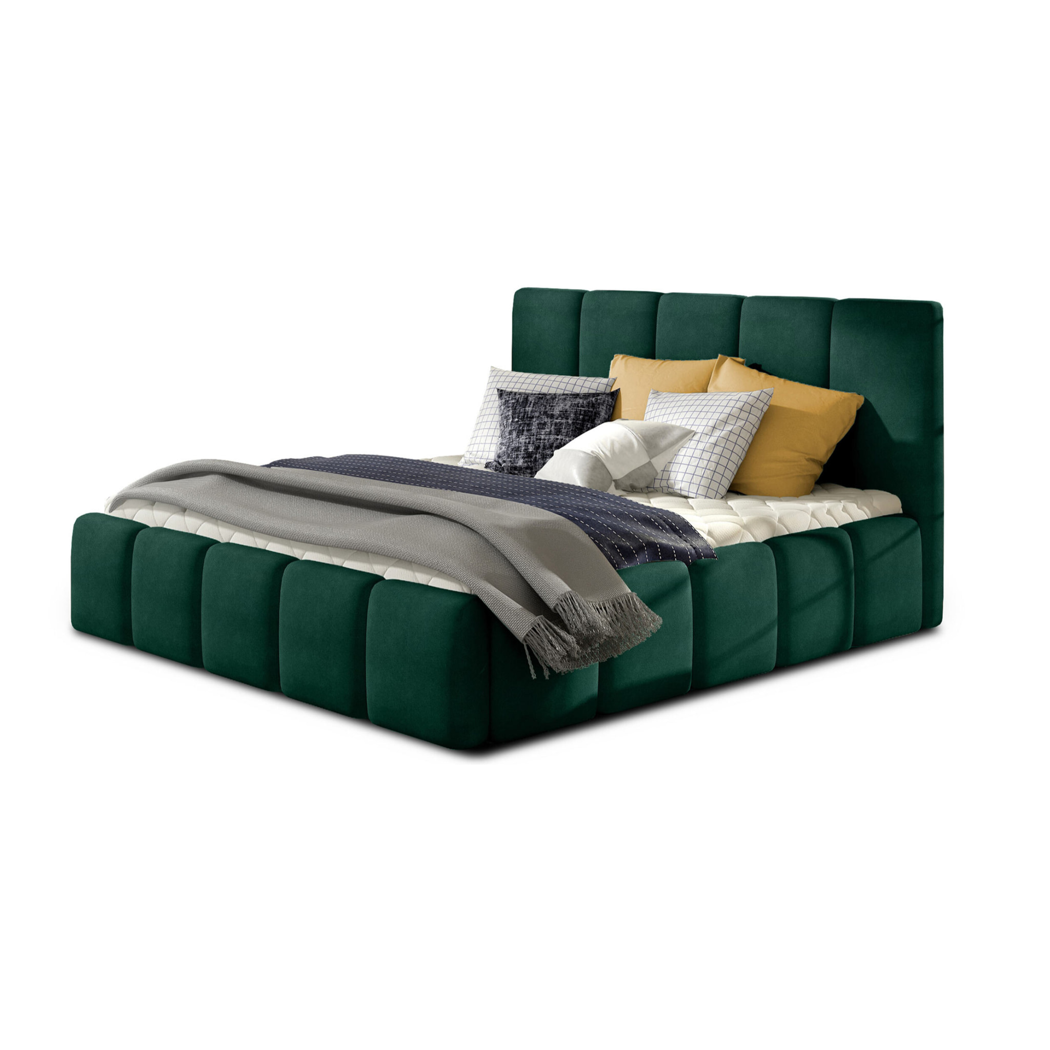 Lucea - lit coffre - 140x200 - sommier inclus - en velours - Vert