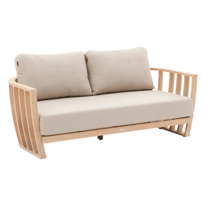 Canapé de jardin "Lemindo" eucalyptus & beige 3 places en polyester et eucalyptus