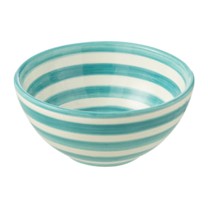 J-Line bol Granada Stripes High - céramique - blanc/aqua - small - Ø 14 cm