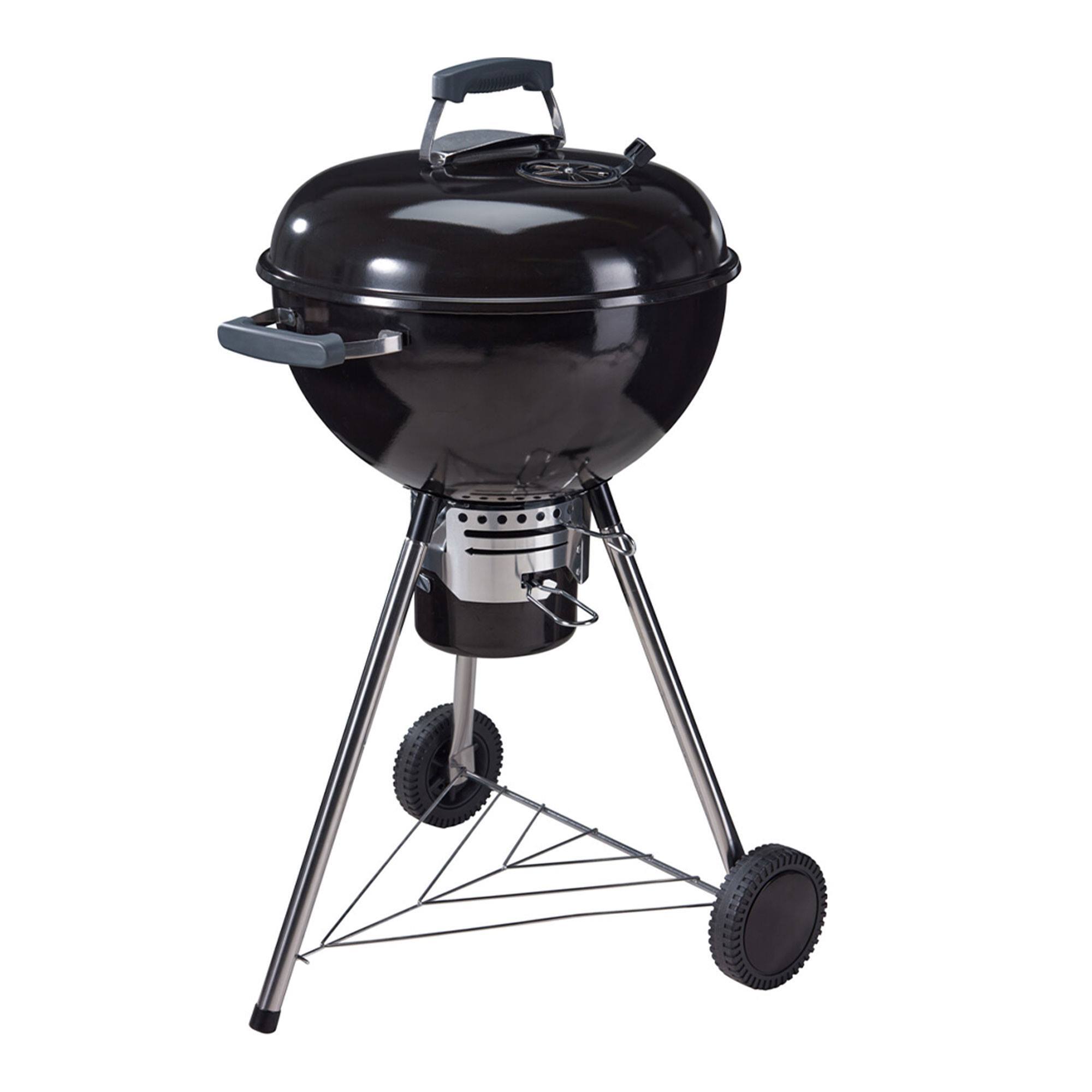 Barbacoa de Carbón con Tapa y Ruedas Ø54 cm - Parrilla Cromada de 45 cm y Rejilla para Carbón - Para Jardín con Patas de Acero Inoxidable