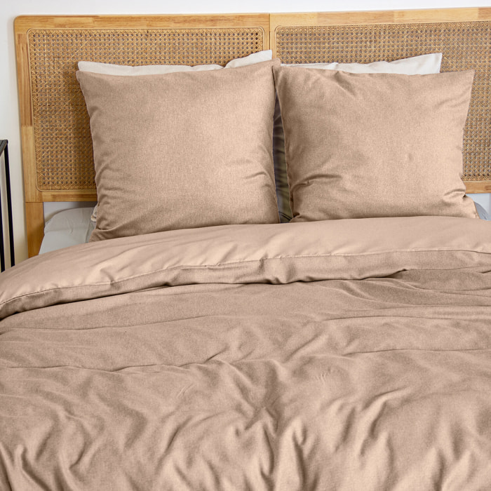 Parure housse de couette 3pcs en microfibre effet flanelle - grege