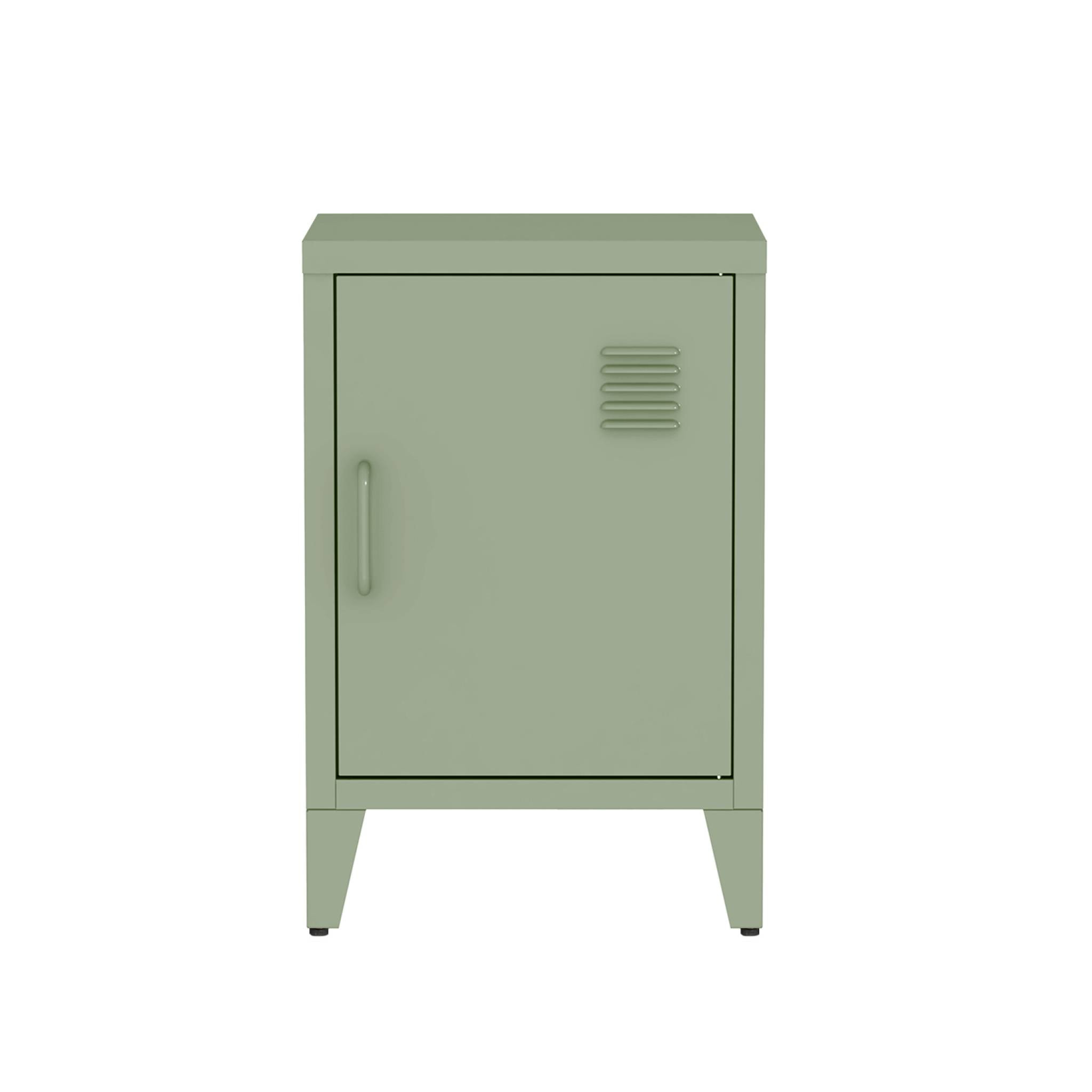Table de chevet en acier vert. 1 porte. casier. chambre enfant