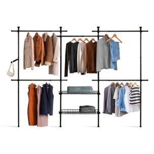 Penderie télescopique double avec rangements intégrés H278cm