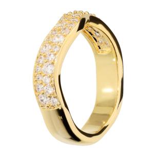 Anello Fedina Onda placcato Oro Giallo 18Kt con Pavé di Cubic Zirconia