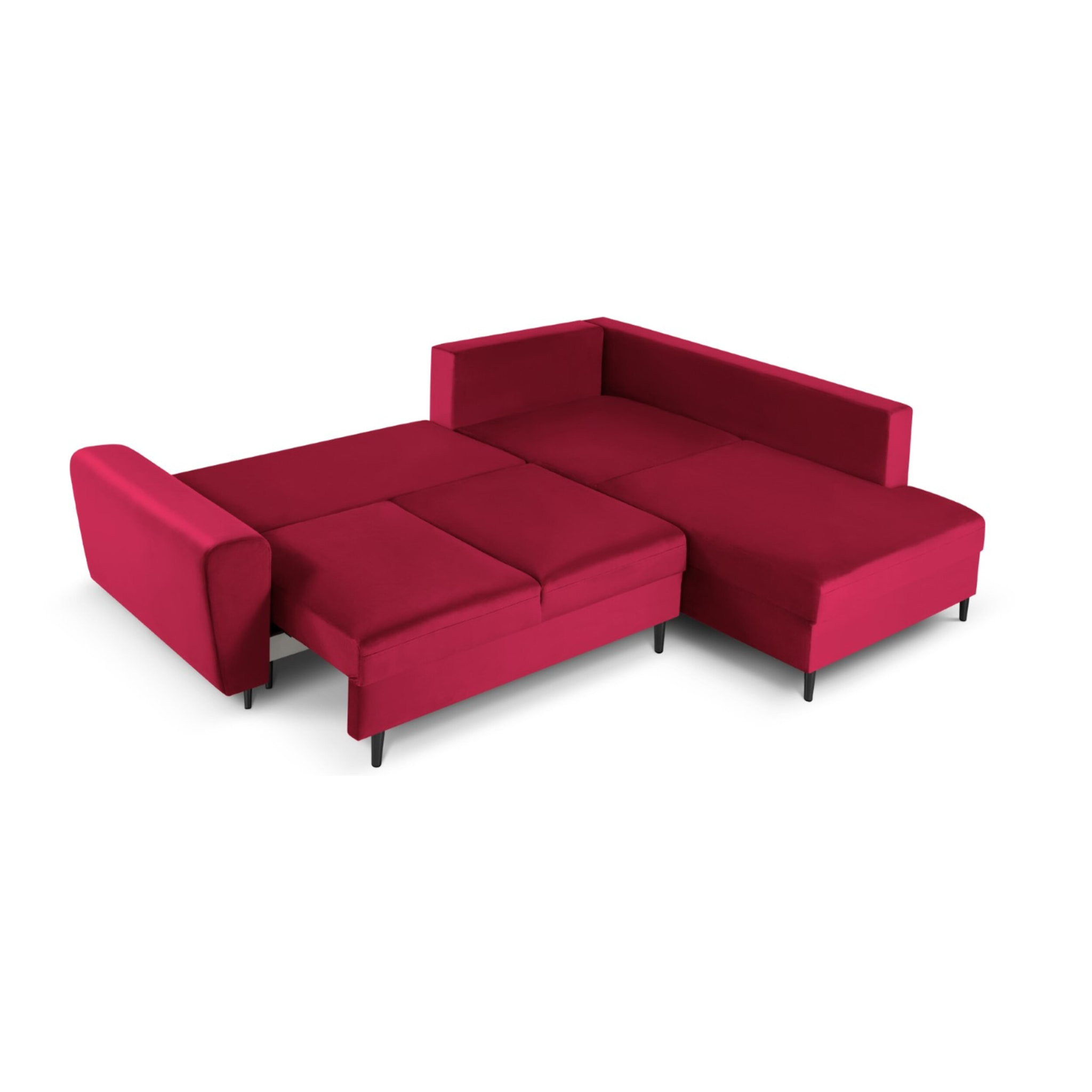 Canapé d'angle droit convertible avec coffre de rangement "Kyoto" 5 places en velours rouge
