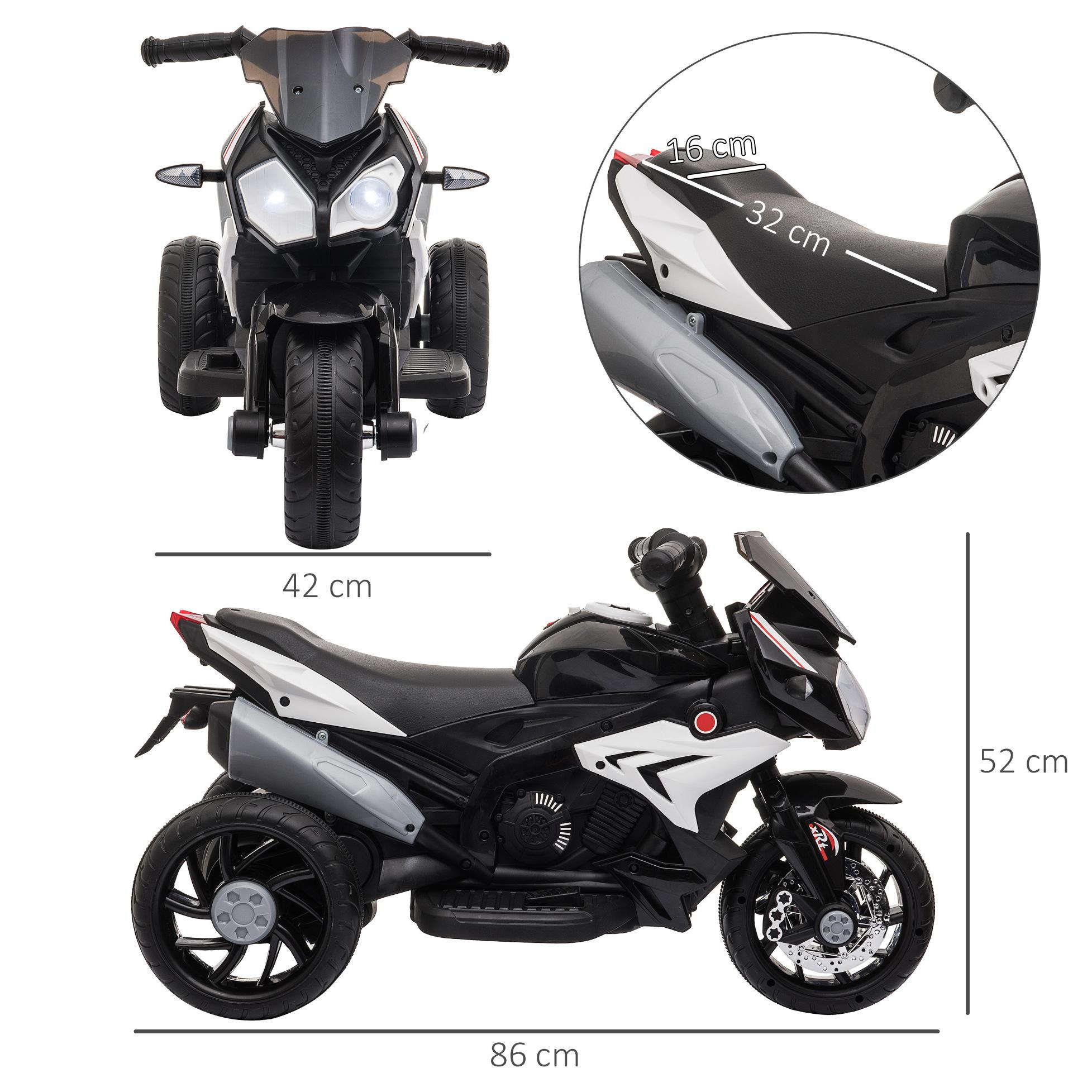 Moto Eléctrica Infantil +3 Años con Batería 6V Música Bocina Faros Negro Blanco