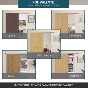 HOMCOM Herraje para Puerta Corredera 186 cm Kit de Accesorios para Puerta Corrediza de Madera con Riel de Metal y 2 Poleas Plateado