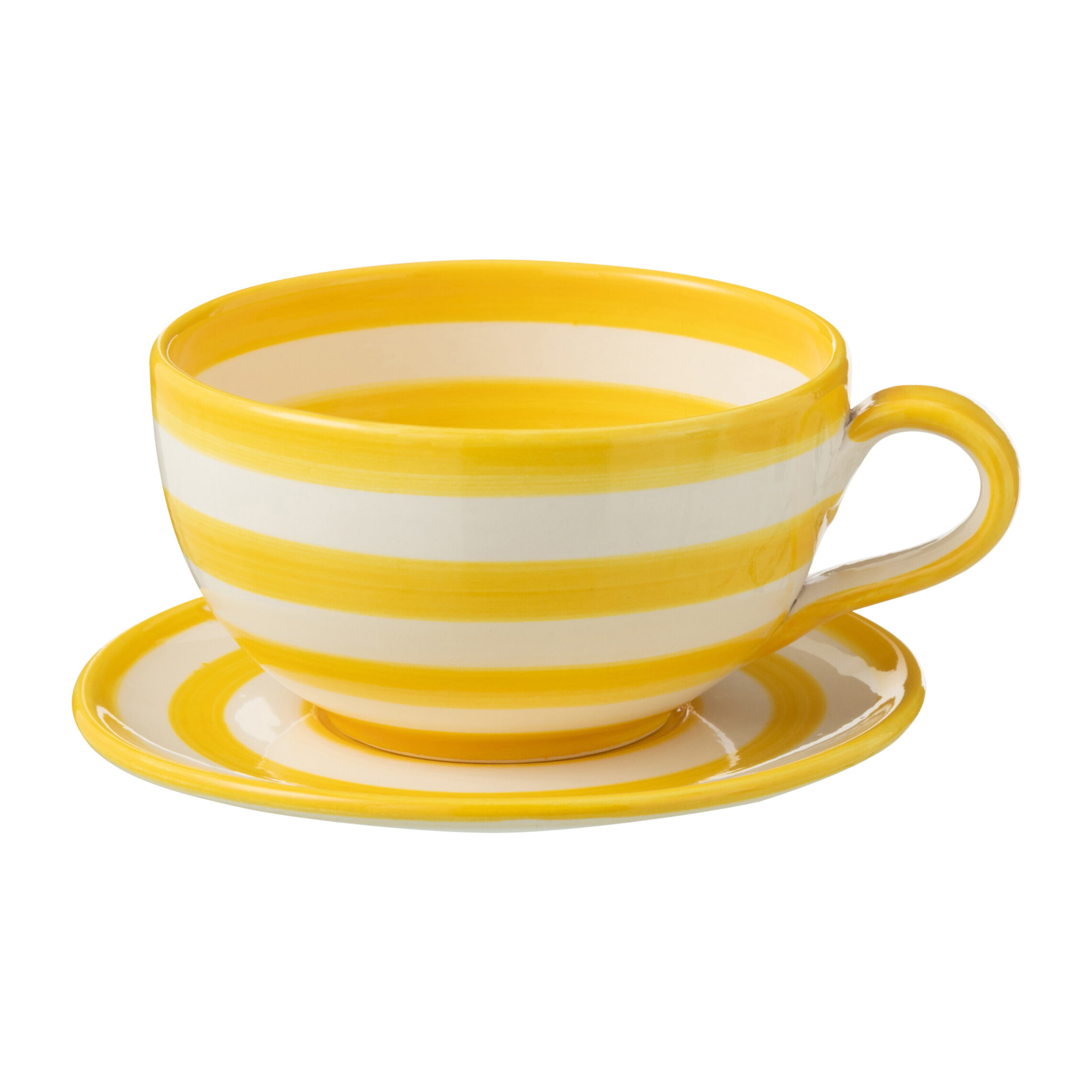 J-Line tasse + sous-tasse Granada Stripes - céramique - blanc/jaune