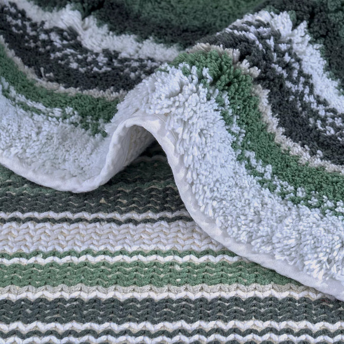 Tapis de bain pur coton 2000 g/m² rayé vert Venice vert