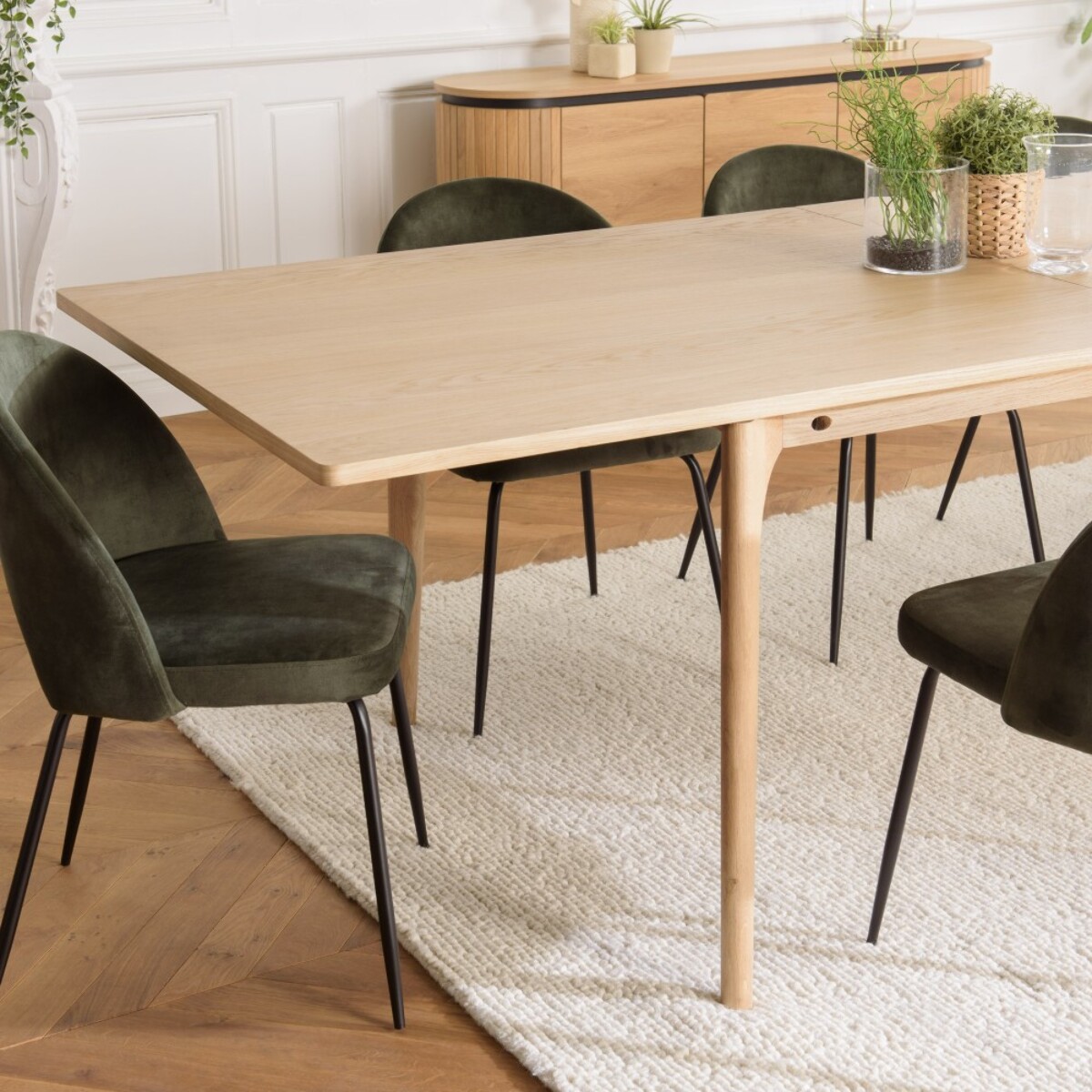 MAXENCE - Table à manger ext. 250/350x100cm naturelle pieds chêne MAXENCE