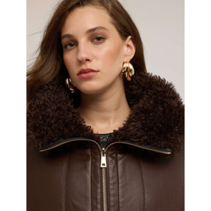 Motivi - Montone reversibile oversize con zip e tasche - Marrone