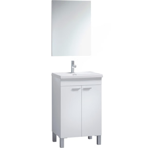 Mobile sottolavabo Naperville, Mobiletto per bagno, Armadio a 2 ante con specchio, lavabo non incluso, cm 50x40h80, Bianco