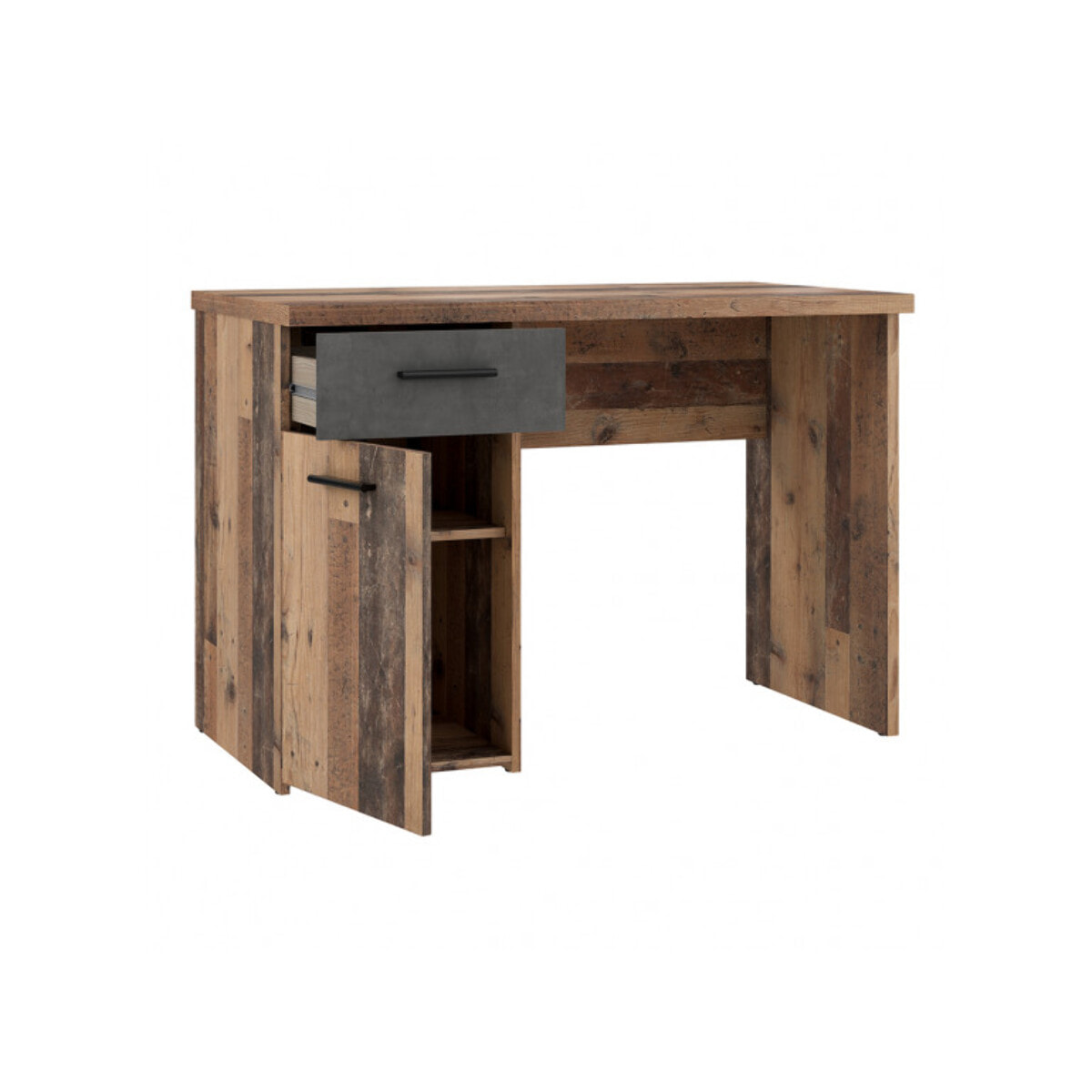 Bureau droit L110 cm avec rangement en bois effet vintage - TOM