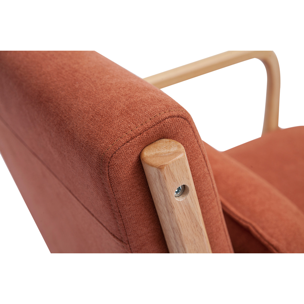 Fauteuil scandinave en tissu effet velours terre brûlée et bois clair massif DERRY