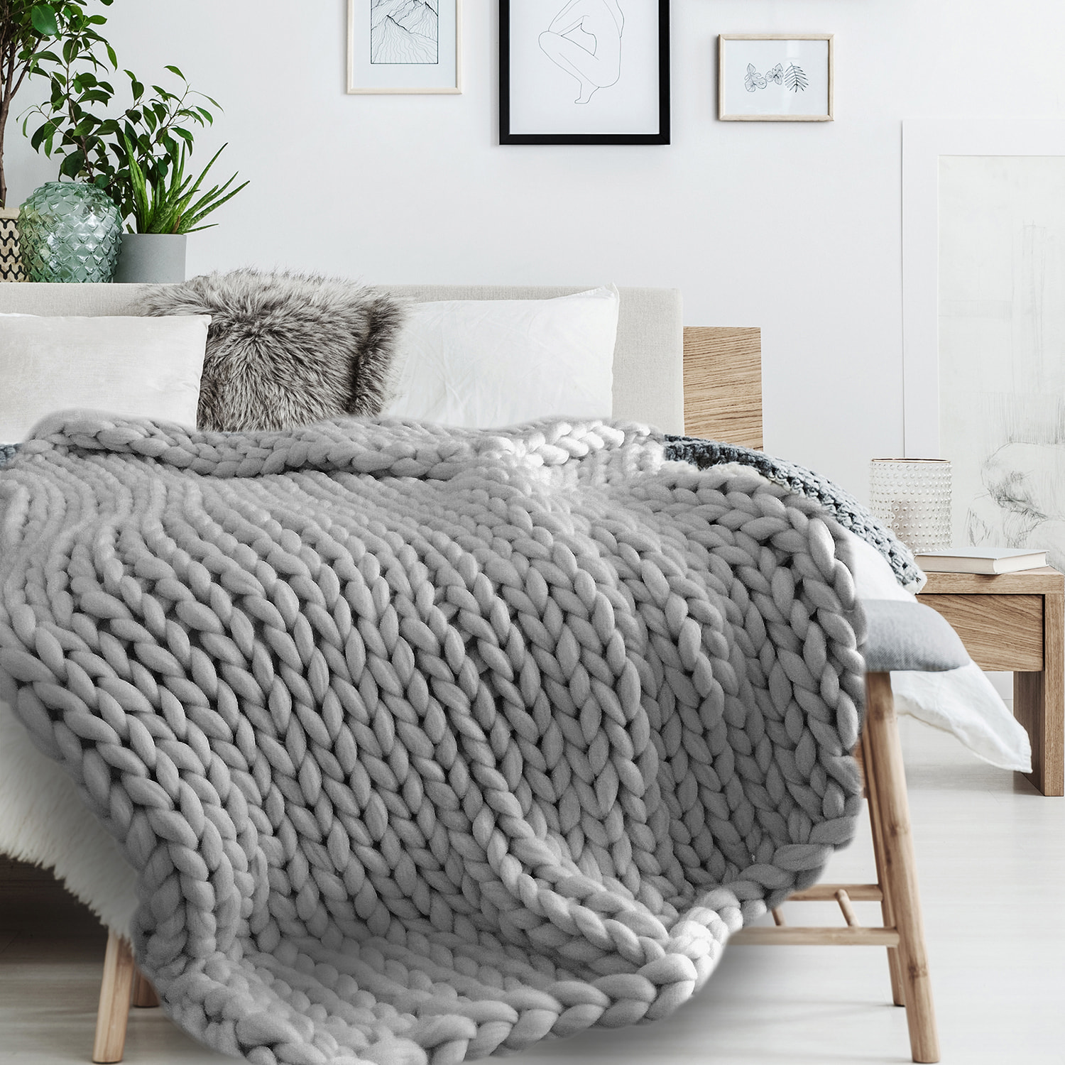 Plaid - HOME DECO FACTORY - Grosse Maille - Chunky - Gris