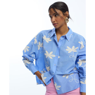 Camicia in cotone ricamata con fiori