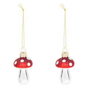 Lot de 2 sujets champignon H.6cm verre rouge