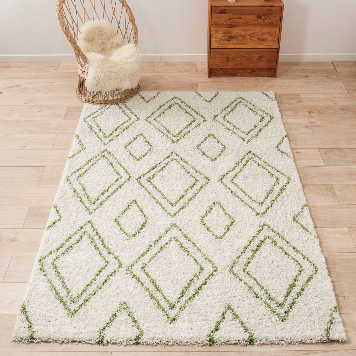 Terra - tapis shaggy de salon en laine artificielle vert prairie