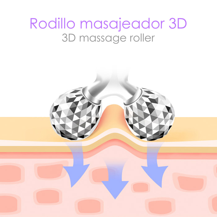 DAM Rodillo masajeador 3D. Estiramiento lifting facial. Efecto adelgazante, reafirmante, para todo el cuerpo. 9,5x5x16,5 Cm. Color: Plata