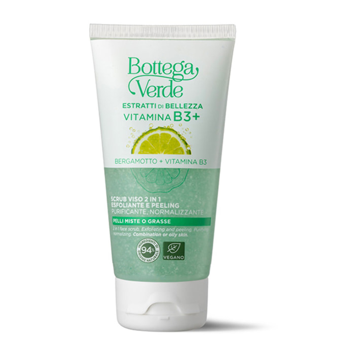 Estratti di bellezza - Vitamina B3+ - Scrub viso 2 in 1 - esfoliante e peeling - Bergamotto Vitamina B3 - purificante, normalizzante - pelli miste o grasse