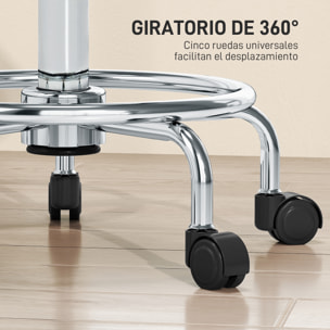 Taburete Giratorio Taburete con Ruedas Altura Regulable 50-66 cm Asiento Tapizado de Cuero Sintético Reposapiés para Salones y Talleres Negro