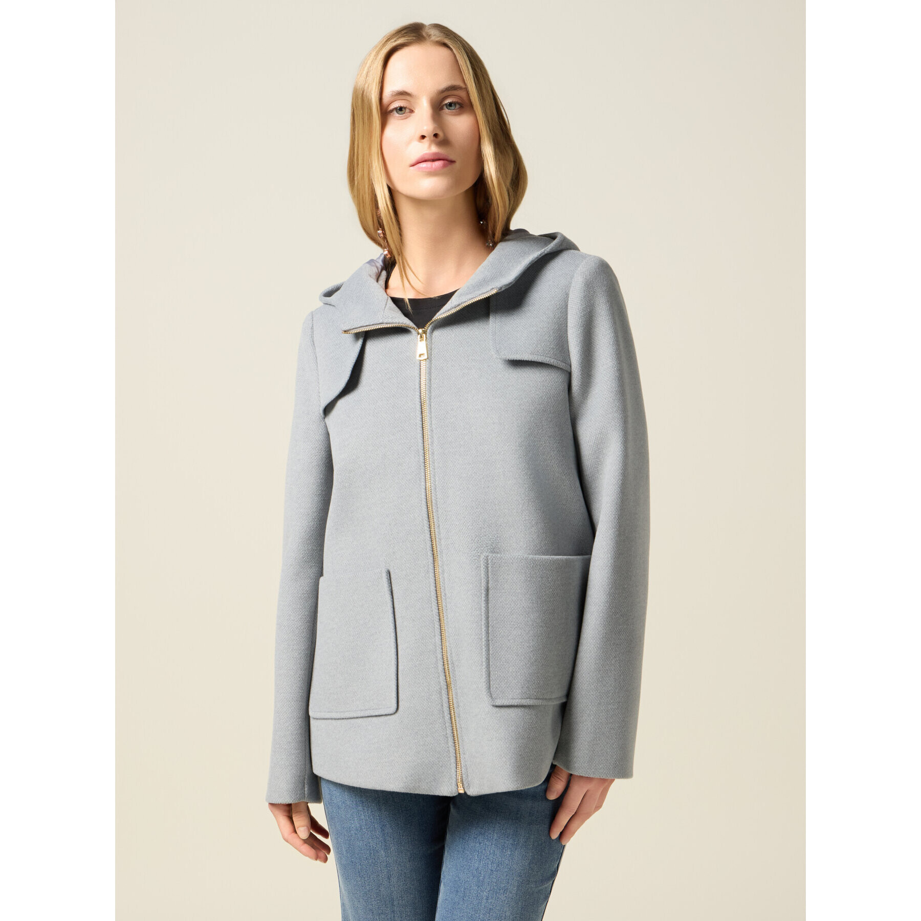 Oltre - Cappotto corto con zip e cappuccio - Grigio