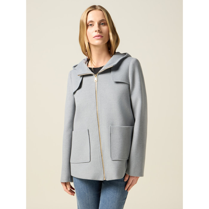 Oltre - Cappotto corto con zip e cappuccio - Grigio