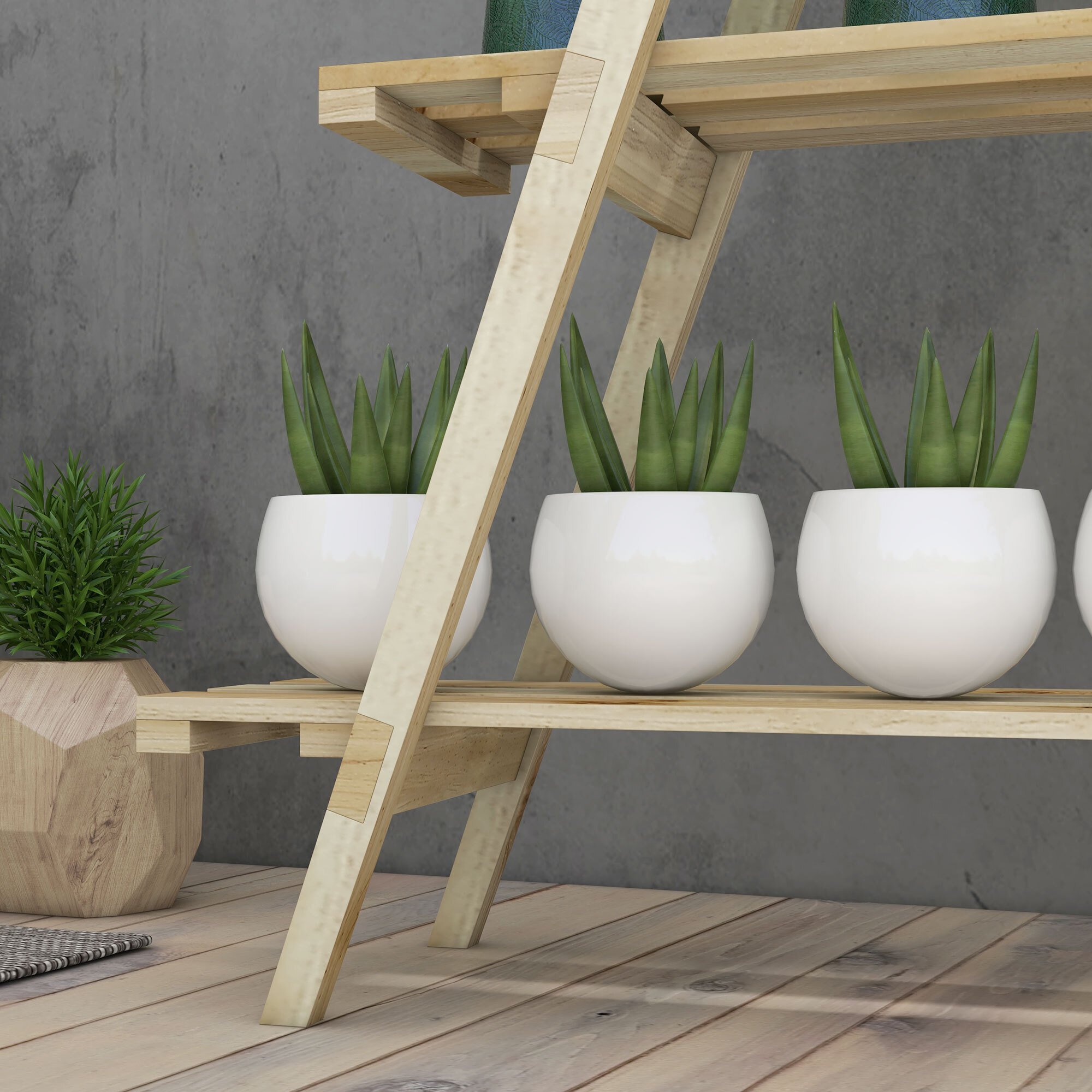Estantería para Plantas Plegable de Madera Soporte para Macetas de 3 Niveles con Marco en A para Exteriores Interiores Salón Jardín Balcón 100x36x112 cm Natural