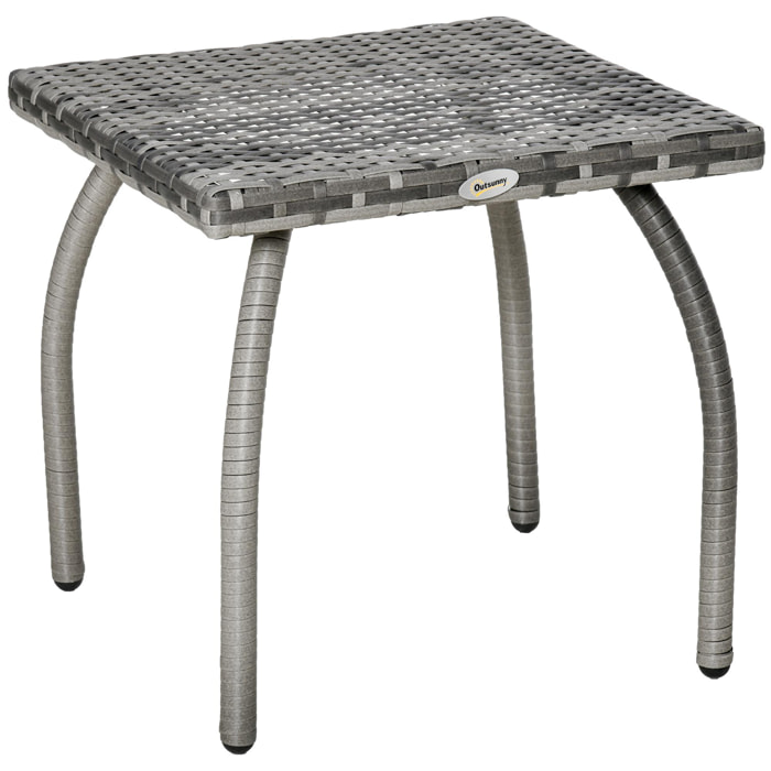 Mesa de Jardín de Ratán Mesita Auxiliar con Patas de Metal Carga 30 kg Mesa de Exterior para Patio Terraza Balcón 45x45x44 cm Gris