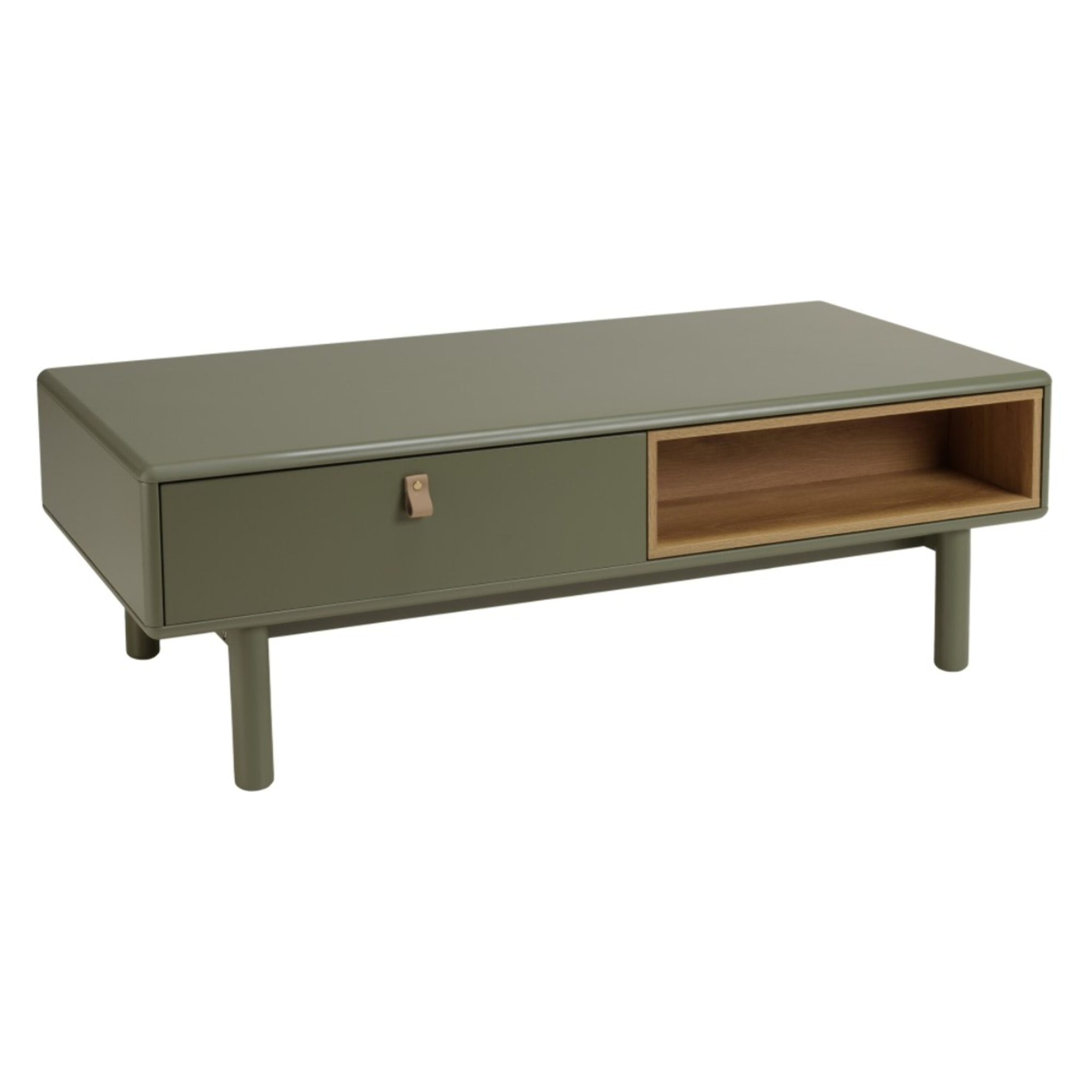 ETHAN - Table basse 2 tiroirs et 2 niches en bois naturel vert