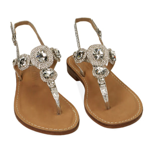 Sandalias planas plateadas con estampado de víbora