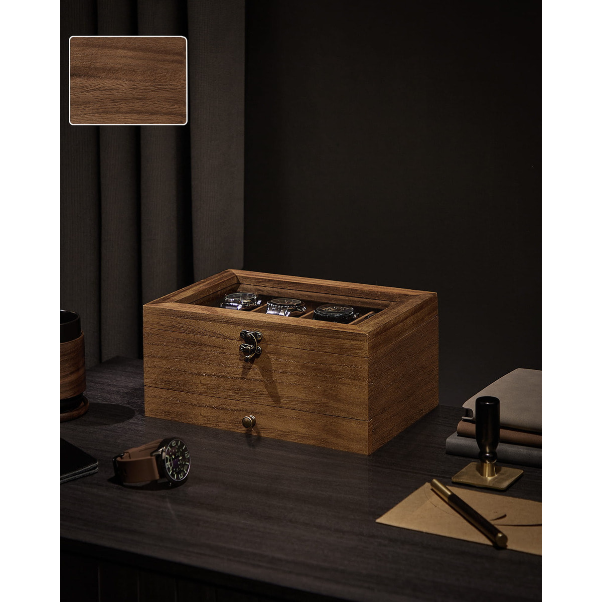 Cofanetto porta orologi e gioielli in legno di paulownia Noce