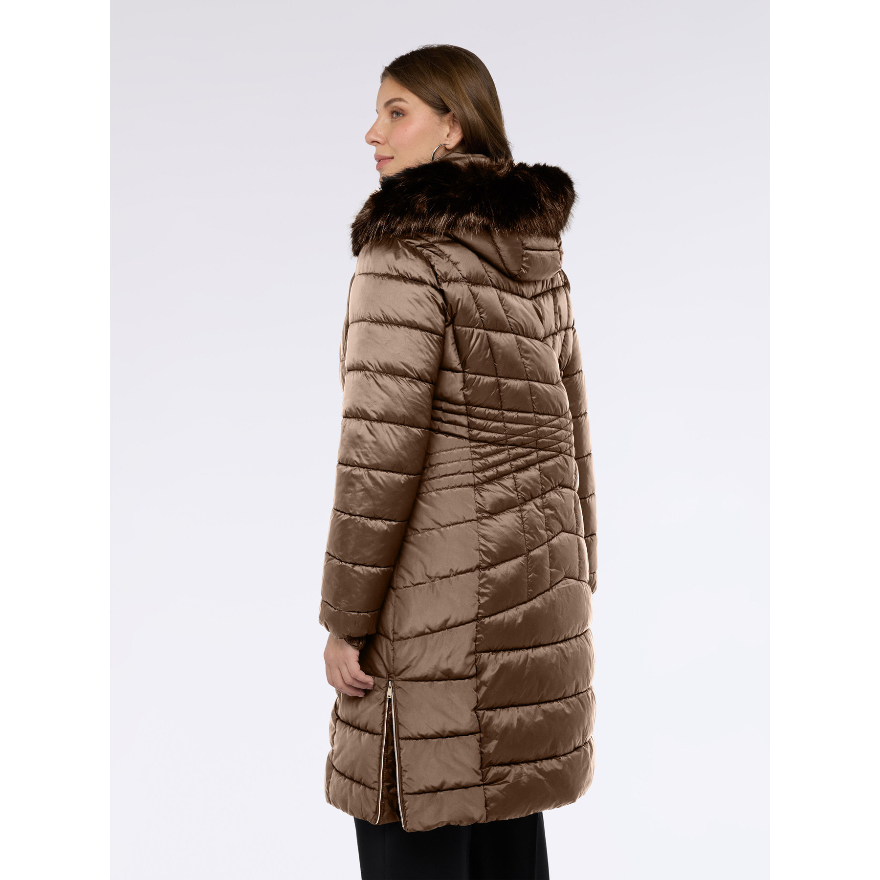 Fiorella Rubino - Piumino lungo bimaterico - Marrone