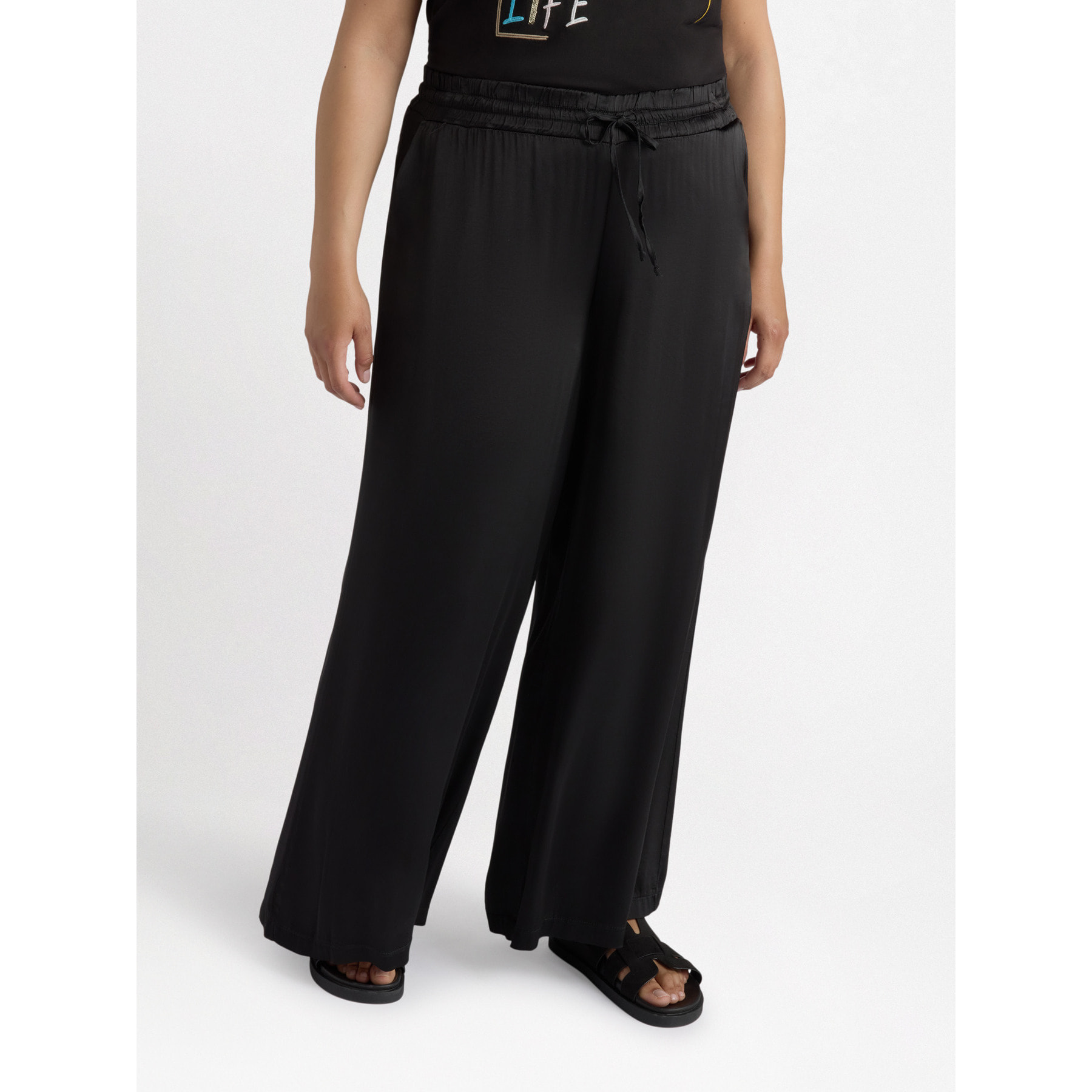 Fiorella Rubino - Pantalón palazzo de raso - Negro