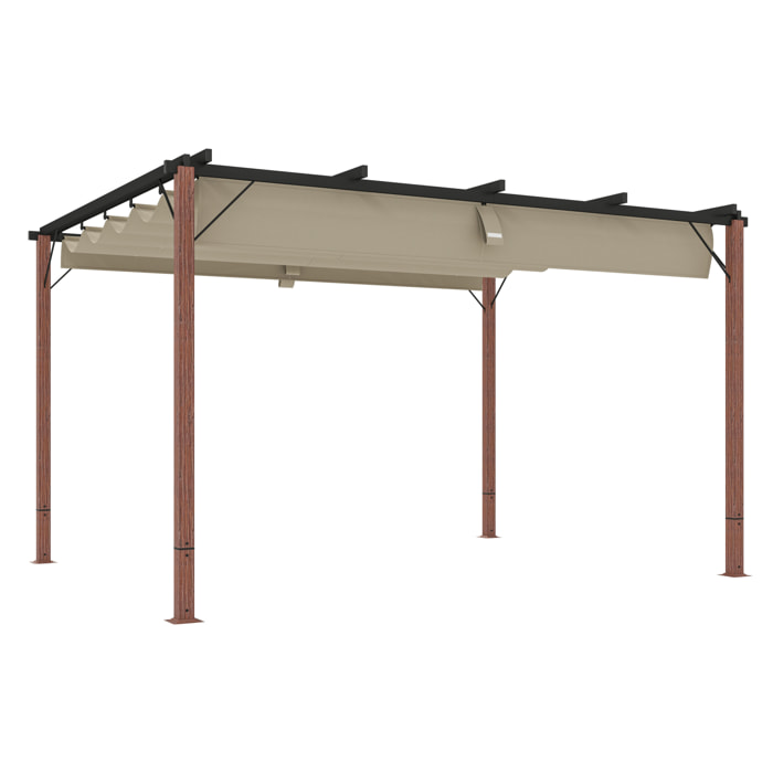 Pérgola con Techo Retráctil Pérgola de Aluminio 4x3 m Cenador con Tela de Poliéster Anti-UV Resistente al Agua Pabellón para Jardín Patio Terraza Exterior Natural y Café