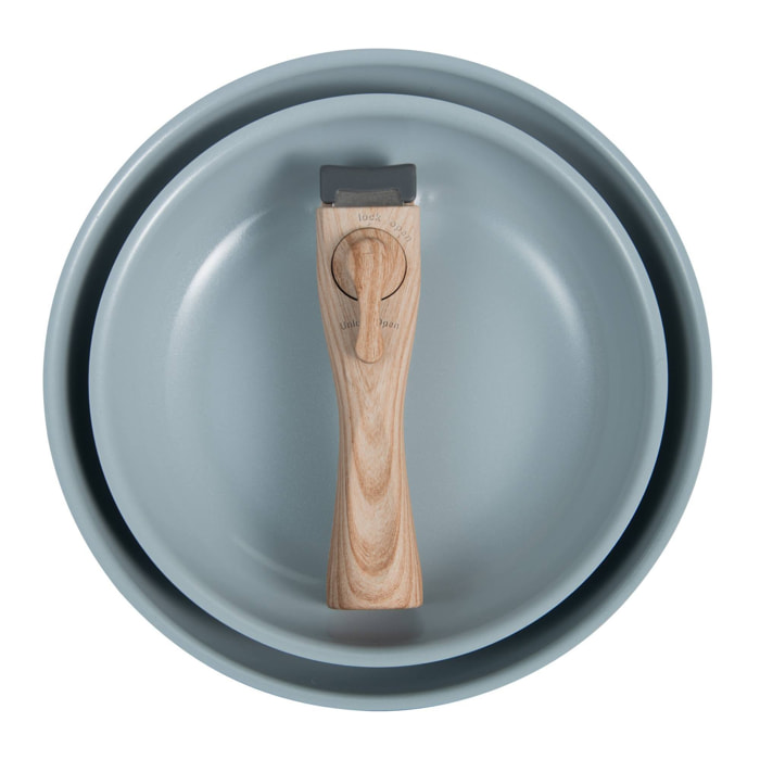 juego de 2 sartenes ø24ø28cm aluminio prensado reciclado verde + mango extraíble