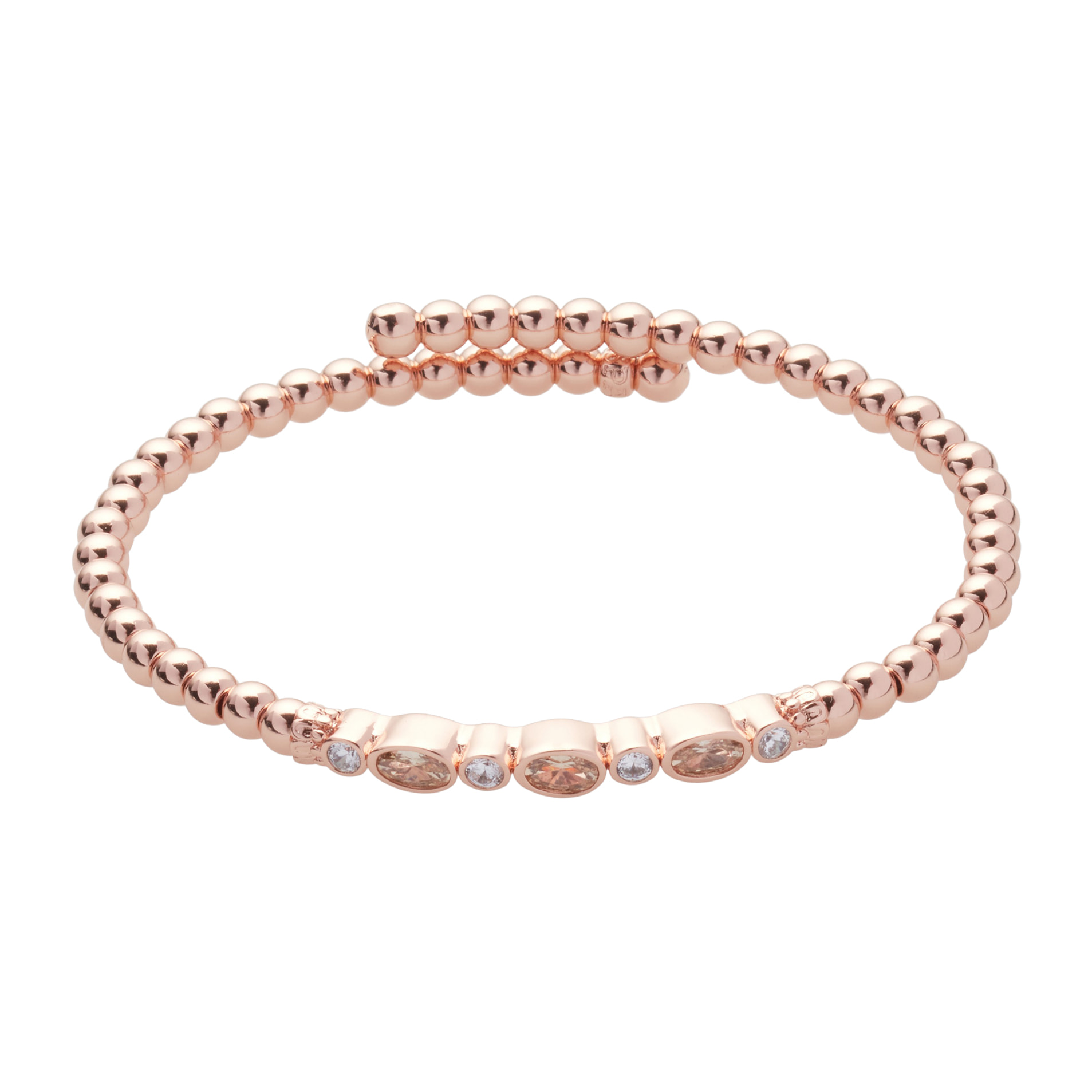 Bracciale U.S. Polo Assn. Rigido aperto in metallo dorato rosa con cristalli bianchi e topazio