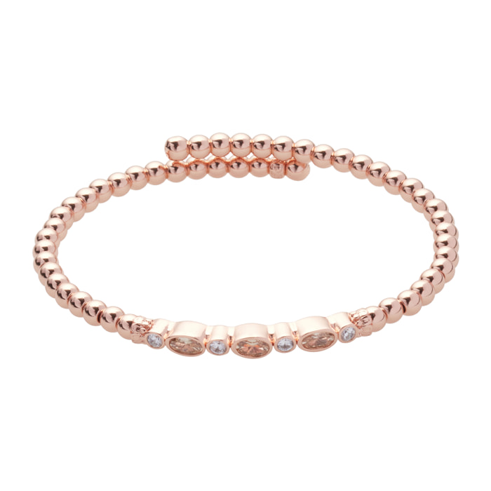 Bracciale U.S. Polo Assn. Rigido aperto in metallo dorato rosa con cristalli bianchi e topazio