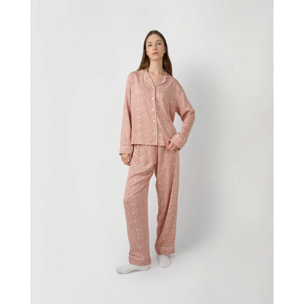 Pigiama lungo a camicia in viscosa eclat rosa