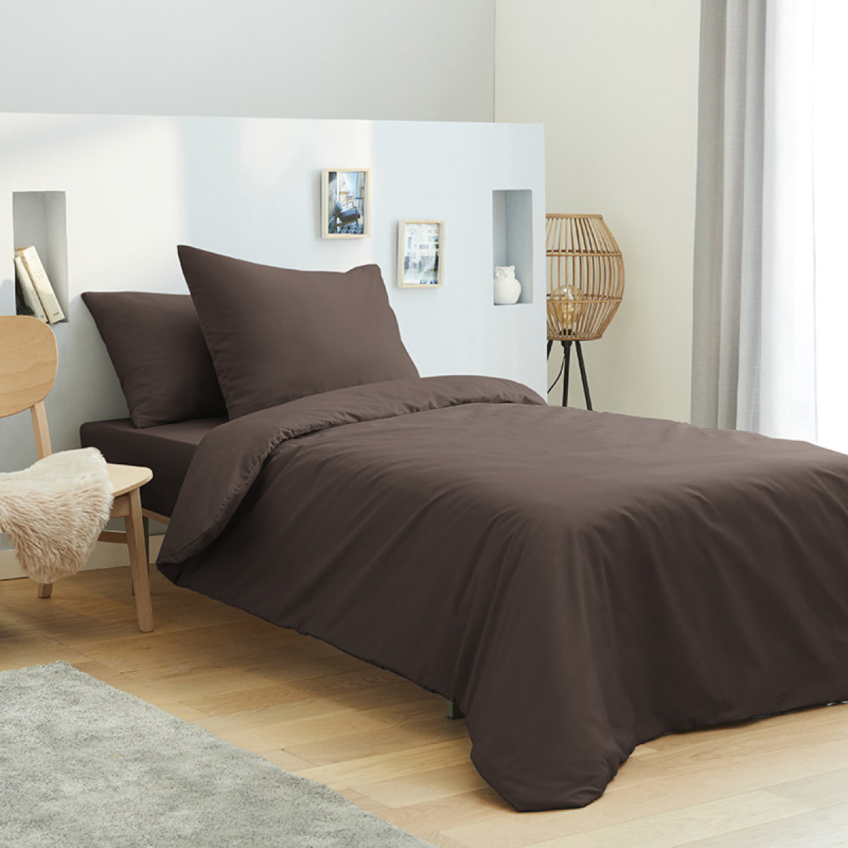 Housse de couette unie choco 100% Coton / 57 Fils/cm2