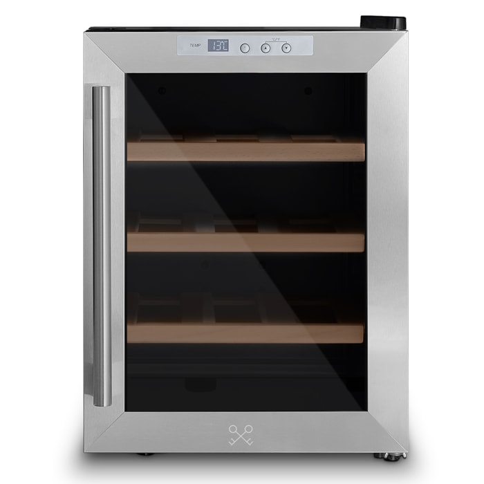 Les Petit Champs Vinoteca 12 botellas CAVS12, Capacidad 31L, Puertas de acero inoxidable, Ajuste de temperatura de 11°C a 18°C, Sistema termoeléctrico, Iluminación LED, Anti-UV, 3 estantes