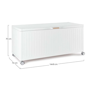 Baule da giardino BRAGA in alluminio bianco, con ruote e maniglia effetto legno