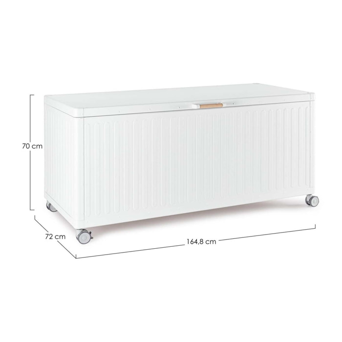 Baule da giardino BRAGA in alluminio bianco, con ruote e maniglia effetto legno