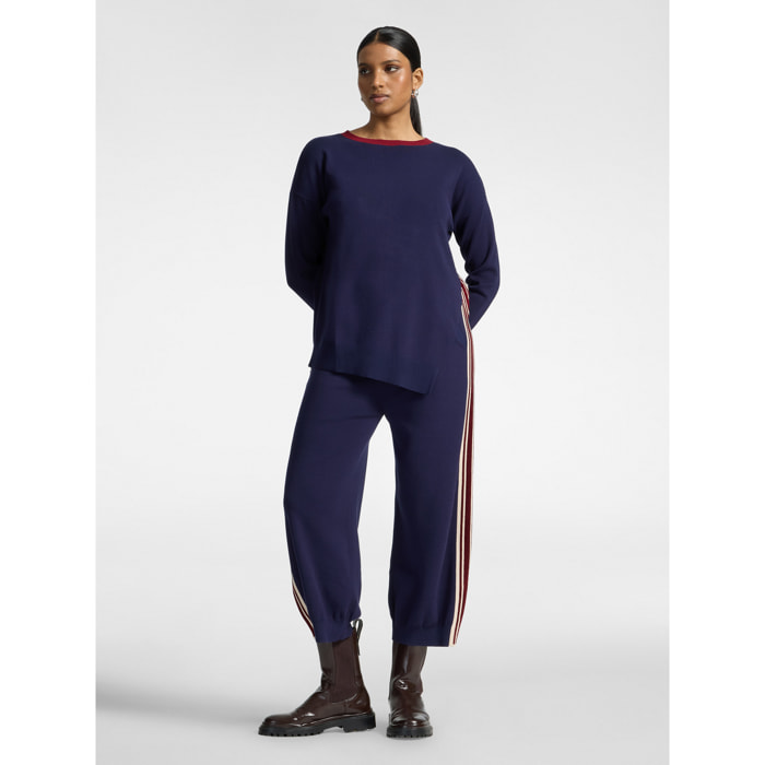 Elena Mirò - Pantaloni cropped in maglia con bordi a righe - Blu