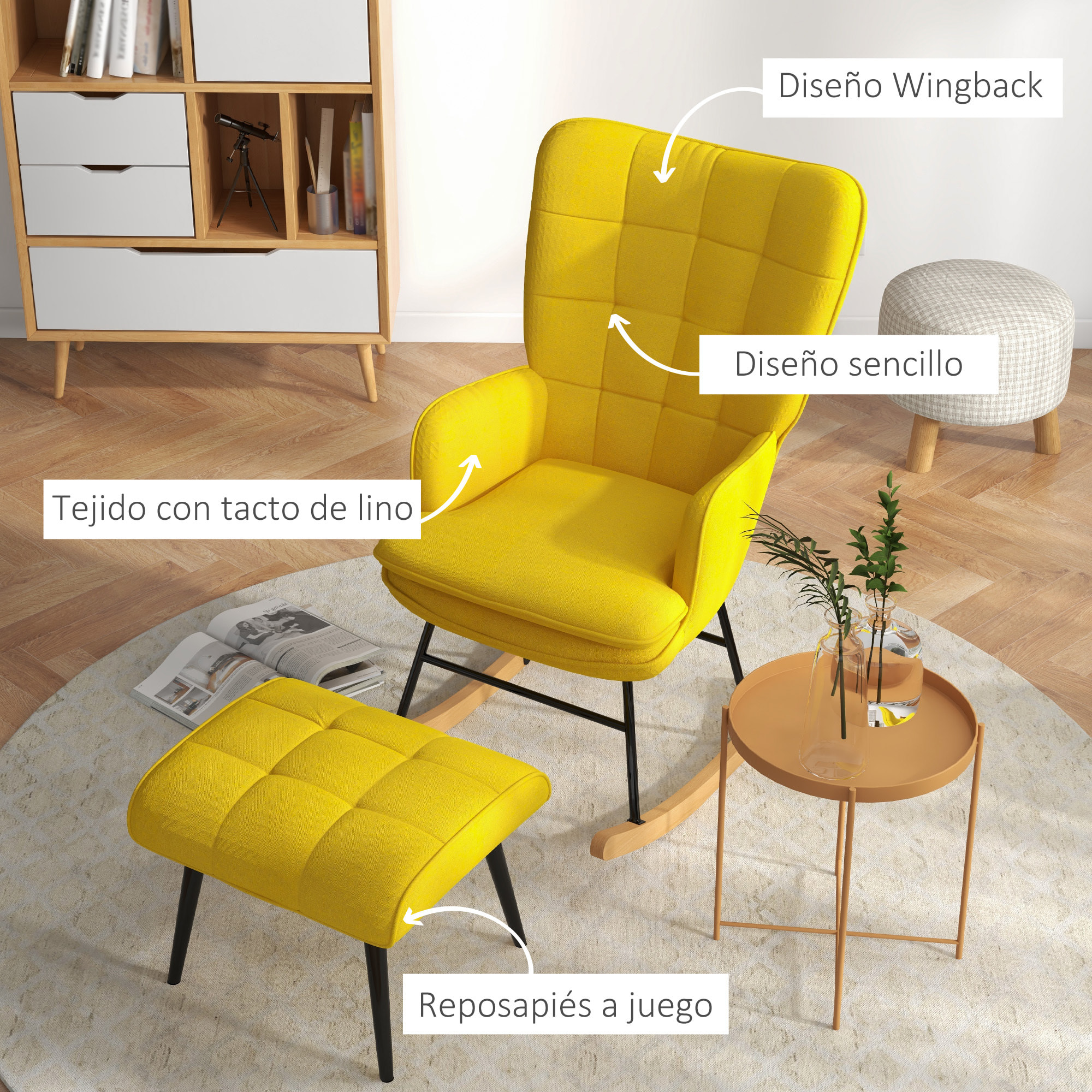 Silla Mecedora con Reposapiés Mecedora para Lactancia con Cojín Acolchado y Reposabrazos Carga 130 kg Mecedora para Salón Dormitorio