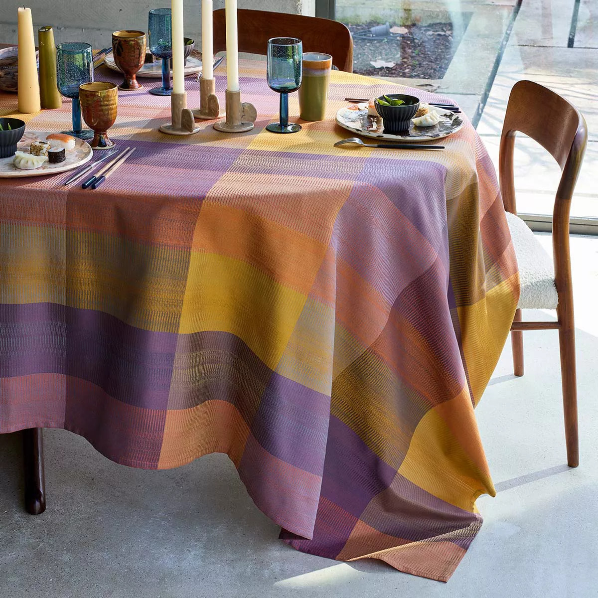 Nappe pur coton motif jacquard violet Mille ecossais velvet